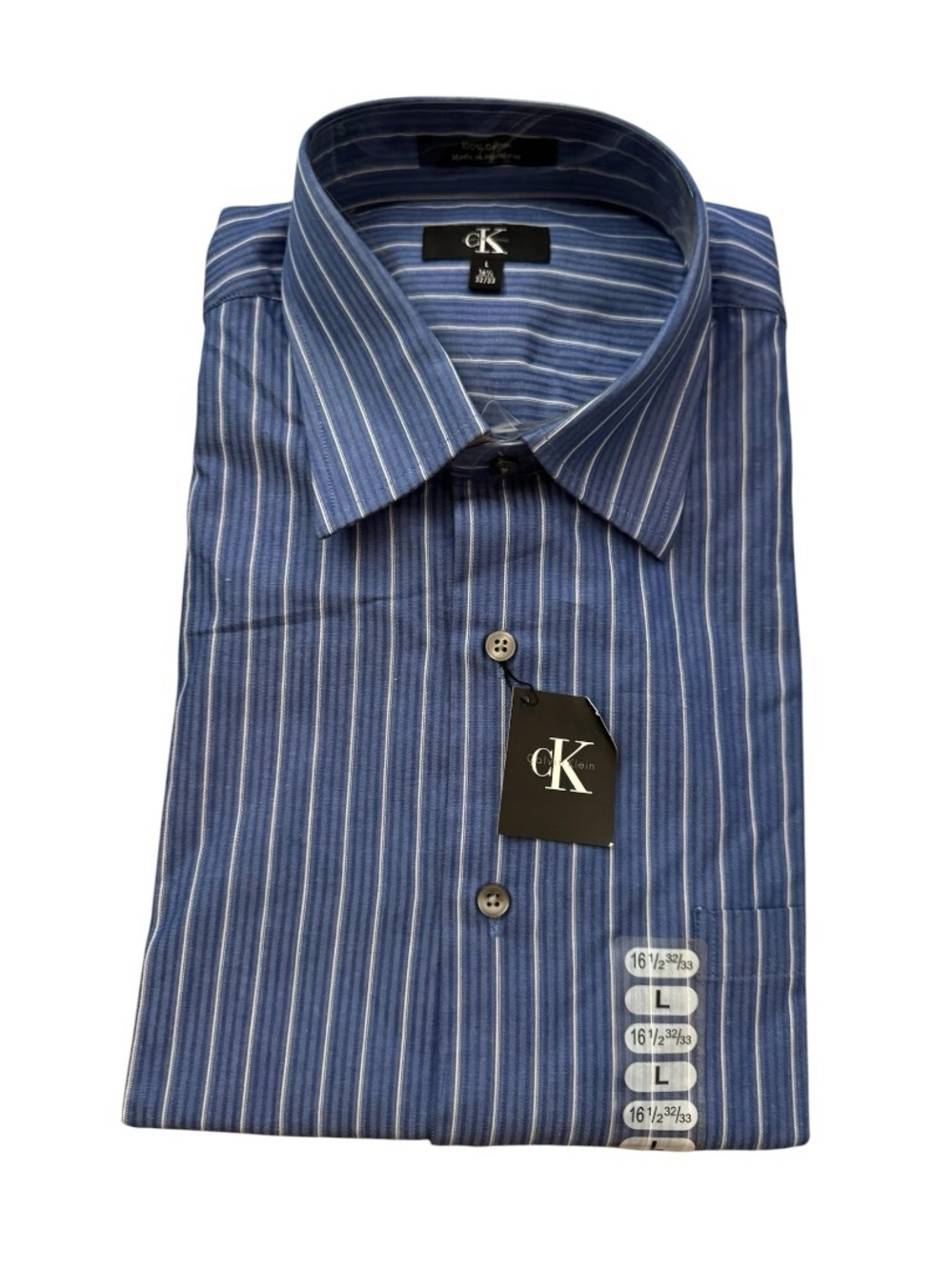 Calvin Klein Navy and White Striped Dress Shirt